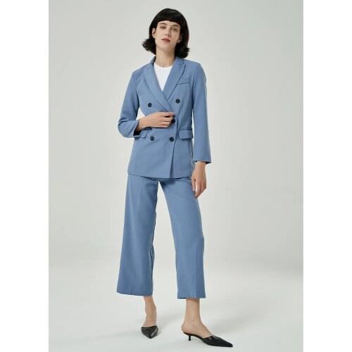2021 2 piece set Women suit Double breasted Blazer and Trousers Elegant High Fashion Chic Lady Woman blazer Outfits Pants Suits