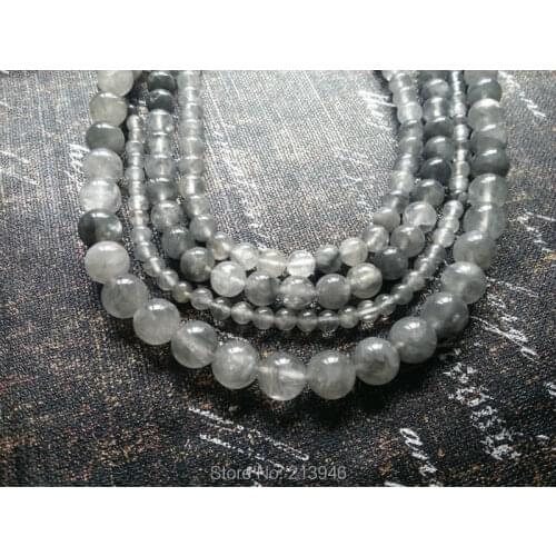 4/6/8/10/12MM 1Strand/Pack 100% Pure Natural Grey Quartz Rutilated Crystal Bead Strands Semi-precious Stone Jewelry Beads