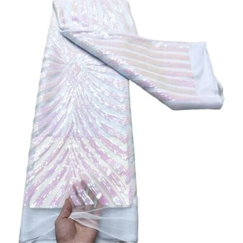 2021 White Nigerian Net Mesh Lace Fabric Top Selling Sequins Lace Fabrics High Quality African French Tulle Lace Fabric Gold