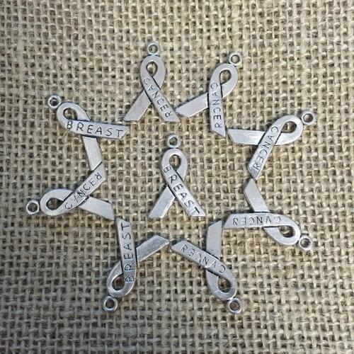 32 Pcs/lot 23x16mm Breast Cancer Ribbon Charms for Jewelry Making Antique Silver Plated Pendant for DIY Necklace Bracelet A047