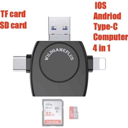 4 in 1 IOS Andriod Cell Phone TYPE C Card Reader Mobile Drive TF Mirco SD Memory Card Reader for monocular Iphone Ipad Computer