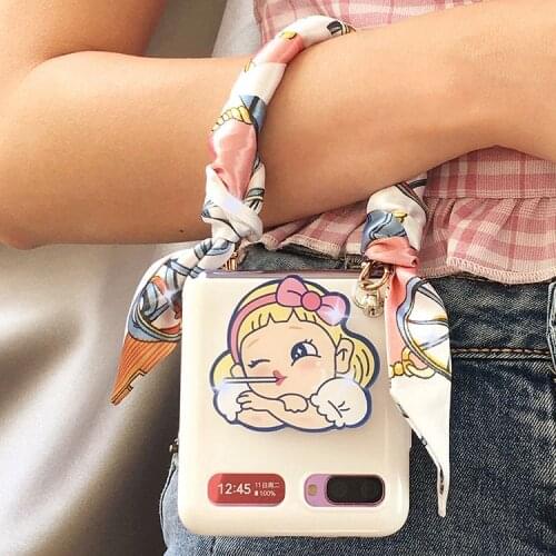 For Samsung zflip handkerchief 5g mobile phone case f7070 lanyard Korean protective case folding screen womens model