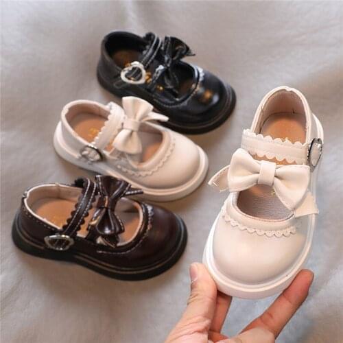 Spring Autumn Girls Oxford Shoes Butterfly Knot Leather Shoes Kids Platform Mary Janes Shoes Double Buckle Strap Flats Non-slip