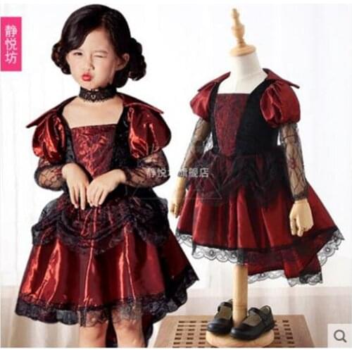 Childrens Halloween Costume Gothic Witch Vampire Dress Cosplay Costume Girls Party Suit H