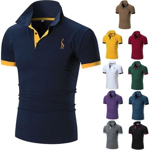 Exclusivo. 11 colores Polo Giraffe T camisa de los hombres ciervo bordado camisetas de manga corta Casual cuello Tops camiseta
