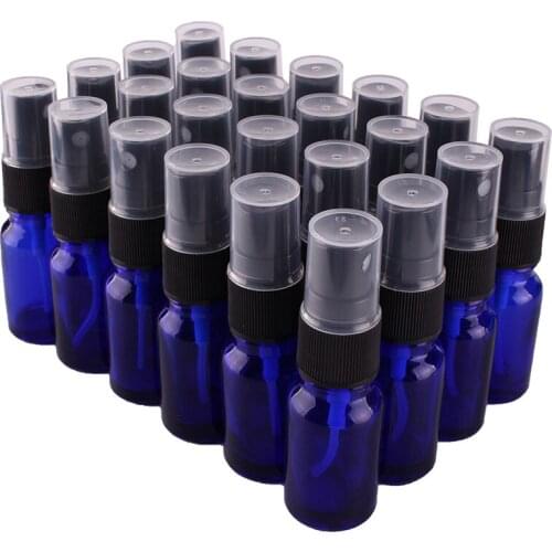 24pcs 10ml Cobalt Blue Glass Spray Bottle w/ Black Fine Mist Sprayer essential oil bottles empty cosmetic containers