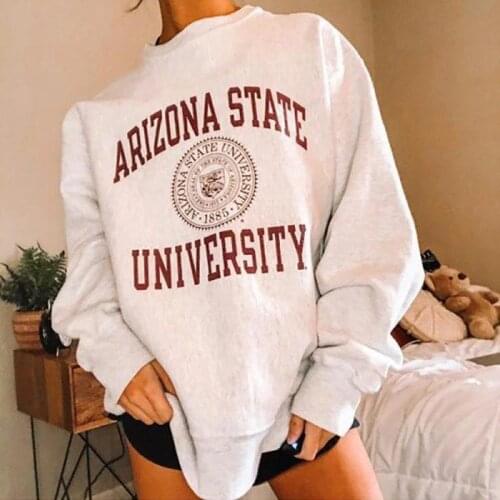 Letter Print Cotton Vintage Sweatshirts Women Oversized Hoodie Pullover Long Sleeve Casual Girls USA Style Autumn Winter Warm BF