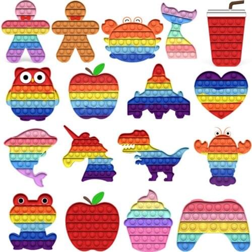 New Hot Pop Rainbow Push Bubbles Fidget Anti Stress Toys For Children Stress Relief Toys For Adults Kids Sensory Toy With Autism