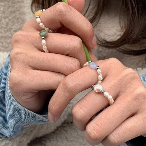 Vintage Freshwater Pearl Beads Rings for Women Handmade Adjustable Natural Stone Chrismas Gift Rings Party Gift for Girls