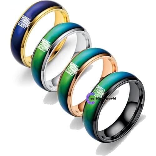 Anime Attack On Titan Color Change Drop Ring Giant Legion Flag Cosplay Jewelry Rings Holder Thermochromic stainless steel ring