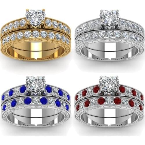 Charm Women Ring Set Fashion Heart Shape Rhinestone Zircon Ring Set For Women Accessories Bridal Wedding Engagement Jewelry Gift