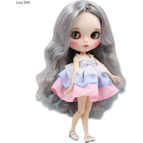 Factory Blythee Doll 1/6 Bjd White Skin Joint Body Blue Mix Golden Hair New Matte Face Carved Lips With Eyebrow Customized Face