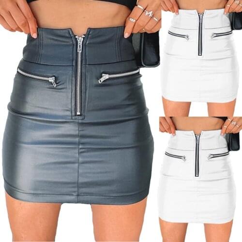 Summer Women High Waist PU Leather Bodycon casual Ladies Evening Party Pencil Skirt