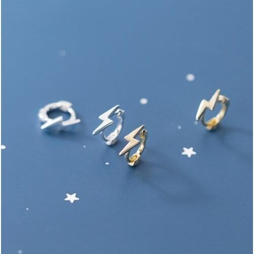 Small Cute 100% Authentic Real 925 Sterling Silver fine Jewelry Wave lightning ear Hoop Huggie Earrings C-G6130