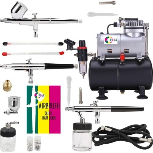OPHIR Pro 3 Dual Action Airbrush Set with Air Tank Compressor for Model Hobby Temporary Tattoo Body Painting _AC090+004A+072+074