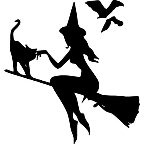 S51633# Various Sizes/Colors Car Stickers Vinyl Decal Halloween Witch Flying On Broom Motorcycle Decorative Accessories Creative