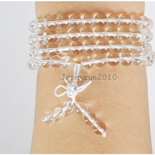 Natural Clear Crystal 6mm Gems Stone Buddhist 108 Beads Prayer Mala Multi-Purpose Stretchy Bracelet Necklace 5Strands/ Pack