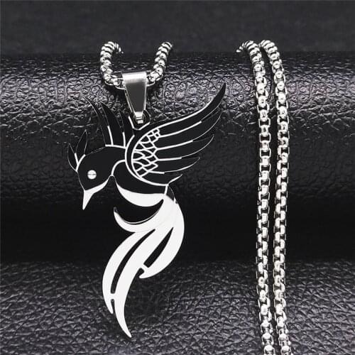 Animal Hummingbird Stainless Steel Statement Necklace for Men/Women Silver Color Bird Jewelry collar acero inoxidable N2204S03