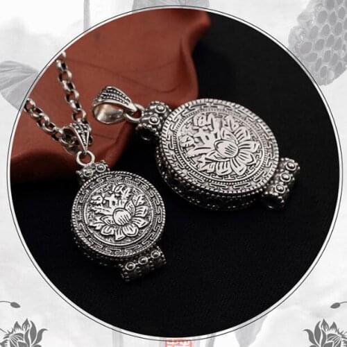 100% 925 Silver Tibetan Gau Pendant Necklace Tibetan Lotus Gau Box Pendant Buddhist Lotus Prayer Box Pendant Necklace