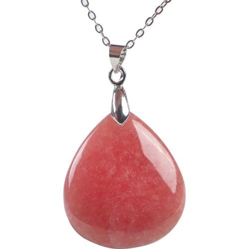 Genuine Red Natural Rhodochrosite Pendant Women Lady Necklace Charms Suspension Crystal Water Drop Bead Pendant 28*25*6mm