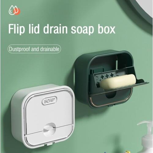 Dustproof Drain Soap Shelf Bathroom Accessories Set Punch-Free Wall-Mounted Waterproof Soap Dish Holder With Cover