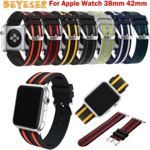 Fashion Soft Silicone Strap For Apple Watch 38mm 42mm Rubber Wrist Belt Watchband Metal Buckle Replacement Bracelet Accessories