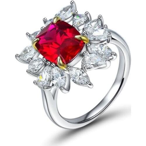 Luxury 100% 925 Sterling Silver Rings 8*10 MM Ruby Created Moissanite Gemstone Wedding Party Luxury Women Ring Fine Jewelry Gift