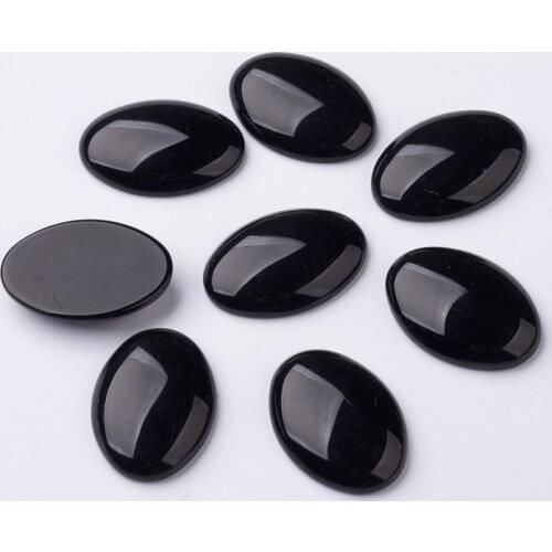 10pcs 25x18mm Glass Cabochons for jewelry findings making, Oval, Black, 5.4mm(Range: 4.9~5.9mm) thick F60