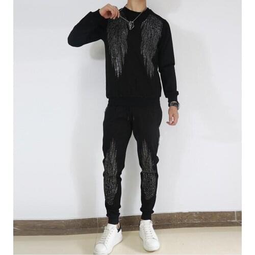 Rhinestones Fashion long sleeve tracksuit handsome two piece suit slim casual hot drill mens suits