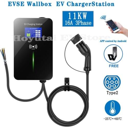 Type 2 Portable EV Charging Level 2 16 Amp Electric Vehicle Charger 11KW,With APP 220-240V EVSE Car Charger Cable, IEC 62196-2
