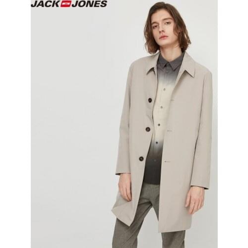 JackJones Mens Waterproof Business Casual Pure Color Mid-length Trench Coat| 220121535