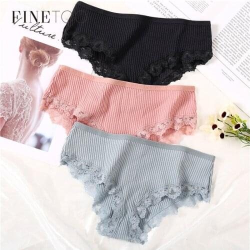 FINETOO M-XL Womens Panties 3Pcs/Set Cotton Solid Girl Briefs Sexy Lingerie Female Underwear Ladies Underpants Women Intimate