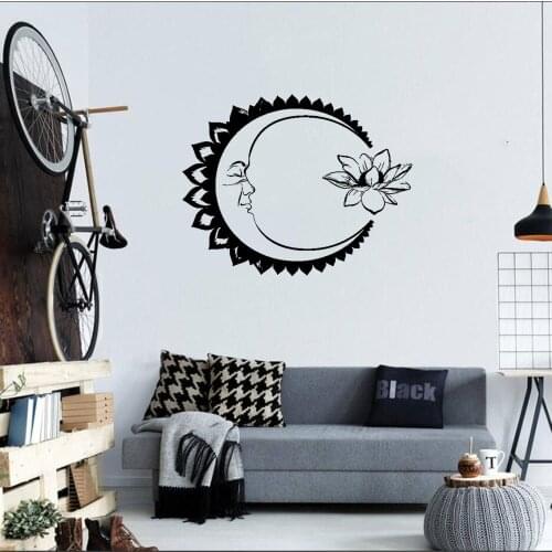 Vinyl Wall Decal Moon Lotus Flower Meditation Yoga Stickers Mandala Vinyl Decal, India Yoga Guru Sticker Ethnic Design DW11254