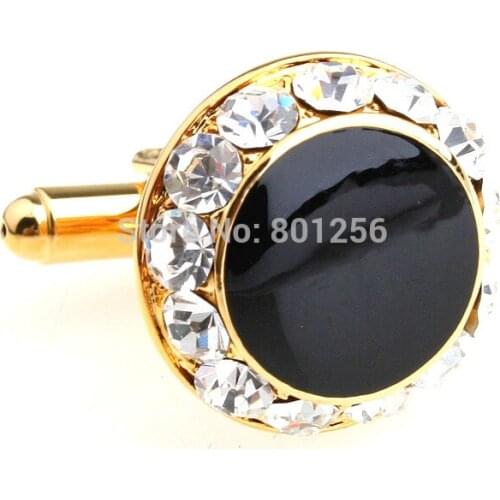 Free shipping Crystal Cufflinks 3 pairs/lot gold-color fashion round design copper material men cufflinks wholesale&retail