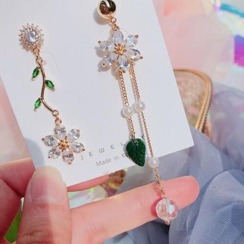 MWSONYA Fashion New Korean Fashion Leaf Long Tassel Pendientes Mujer Moda Transparent Elegant Crystal Flower Drop Earrings