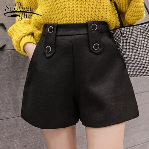 Winter Women Shorts 2019 High Waist Shorts for Women Pockets Solid Casual Button Black Womens Shorts Wide Leg 7786 50