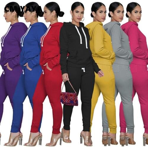 CM.YAYA Sports Sweatsuit Womens Set Hooded Sweatshirt Jogger Pants Set Active Tracksuit Two Piece Fitness Outfit Matching Set