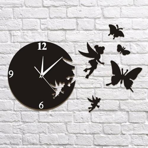 1Piece Fairy Angel Flew Away Wall Art Decorative Clock Flying Butterflies And Angel 3D Wall Clock Modern Design Nursery Decor