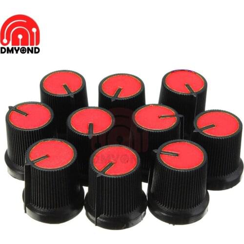10pcs Knob Plastic For Rotary Taper Potentiometer Hole Volume Control Controller CAPS For WH148 Red Face Black RK097G