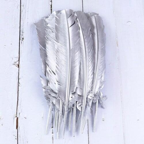 10pcs Silver Goose Rooster Feathers Costume Headdress DIY Jewelry Decorative Accessories Natural Turkey Plume Wholesale