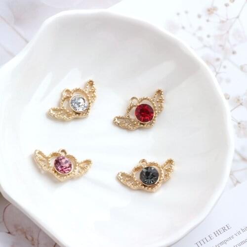 10 Pcs Gold Color Metal Crystal Heart With Wings Shaped Charms Pendants For DIY Jewelry Accessory Finding Earring Hair Floating