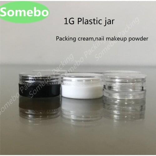 100pcs Promotion 1G Plastic Cream Jars 1 g sample cosmetic bottles cream jars Empty Nail makeup powder jar