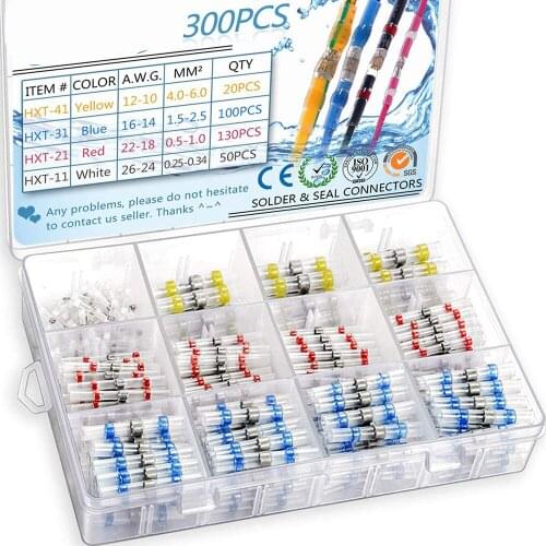 300/200/100Pcs Mixed Heat Shrink Connect Terminals Waterproof Solder Sleeve Tube Electrical Wire Insulated Butt Connectors Kit
