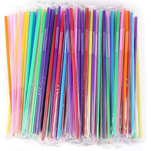 300Pcs 10.2 inch Colorful Plastic Drinking Straws, Individually Packaged Disposable Extra Long Flexible Straws