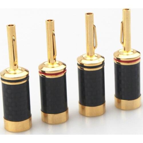 8Pcs HiFi Brass Gold Plated Carbon Fiber Banana Plug Free Welding Audio Adapter Speaker Connector