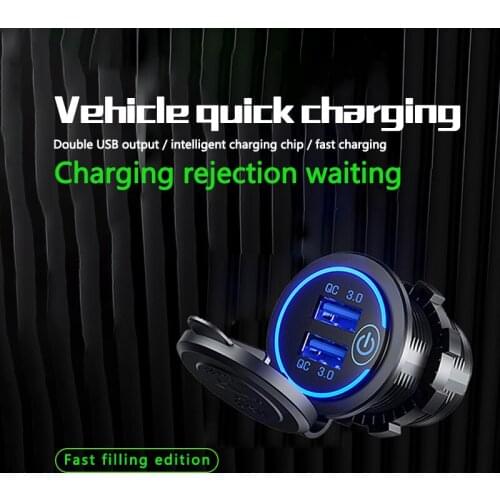 Quick Charge 3.0 Dual USB Car Charger LED Socket Waterproof 12V/24V QC3.0 USB Fast Charger Socket Power Outlet with Touch Switch
