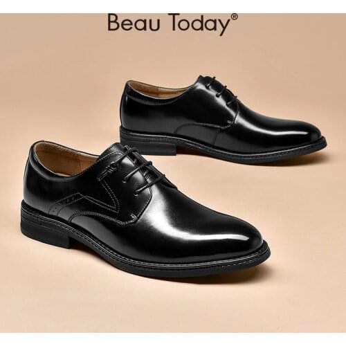 BeauToday Derby Shoes Men Genuine Cow Leather Pointed Toe Fretwork Lace-Up Business Gentlemen Wedding Shoes Handmade 51050