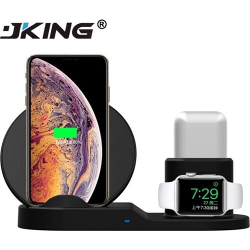 JKING 3 In 1 QI Wireless Charger for iPhone X XS MAX Watch 1 2 3 4 Airpod Samsung Galaxy S8 Note 9 Watch Fast Wireless Charging