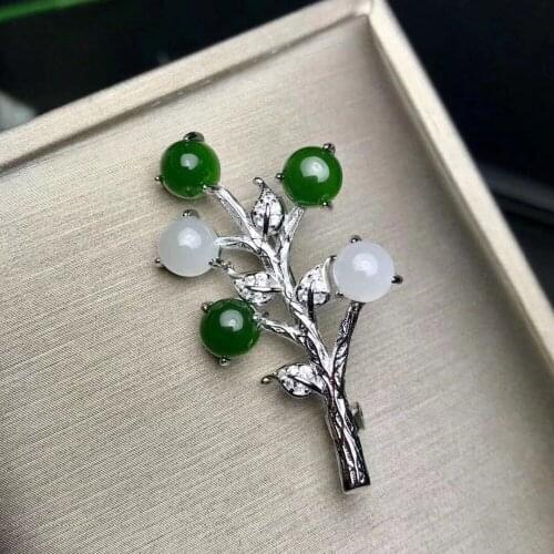 Natural And Real Jasper brooch Free shipping Natural real Jasper 925 sterling silver brooch 6mm 5pcs