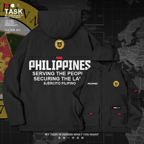 Philippines Filipino PHL men jacket hooded Land Force logo army fan casual fashion new Military trench coat men autumn clothes